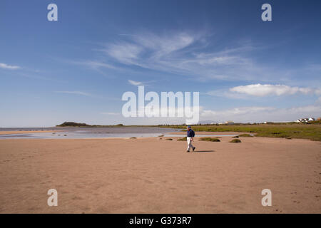 Balade le long du bord de la Merse sur le Solway Firth. Petite plage de sable près de la baie d'Annan donnant sur Barnkirk Point et Criffel Banque D'Images