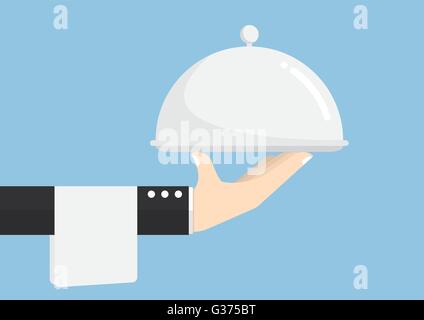 Waiter holding silver tray, le service, la livraison Concept Illustration de Vecteur