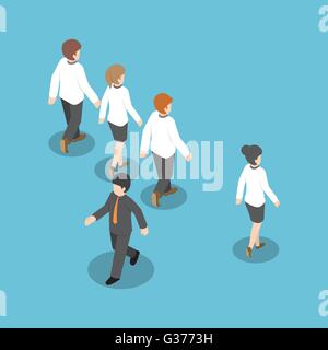 Businessman walking isométrique à différemment des autres personnes, pensez différemment, de se démarquer de la foule, concept unique Illustration de Vecteur