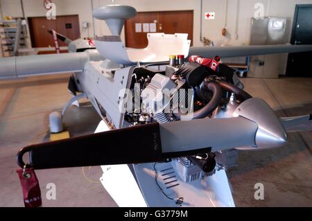 L'armée belge, un avion de reconnaissance sans pilote actionné par commande à distance avec UAV B-Hunter moteurs Motoguzzi Banque D'Images