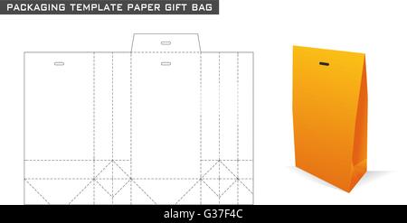 Modèle d'emballage sac cadeau papier en orange Illustration de Vecteur