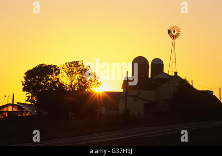 Amish Farm au lever du soleil, le comté de Lancaster, Pennsylvanie, États-Unis d'Amérique Banque D'Images