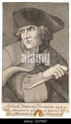 Tentative de LOUIS XV Robert-Francois Damiens (b.1715,d.1757) serait-être assassin, brandissant la lame. Date : 1757 Banque D'Images