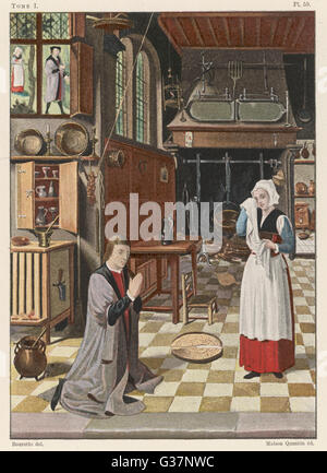 Homme et Dame dans une cuisine flamande Banque D'Images