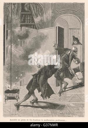 Georg Wilhelm Richmann, à Saint-Pétersbourg, l'exécution de l'expérience au cours d'un orage électrique, est tué par une petite boule de feu qui est attiré par ses instruments Date : 1753 Banque D'Images