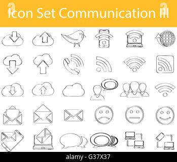 Appelée Doodle bordée Icon Set III Communication avec 30 icônes pour l'utilisation créative en design graphique Illustration de Vecteur