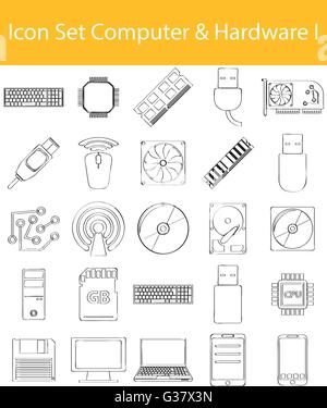 Appelée Doodle bordée Icon Set-ordinateur I avec 25 icônes pour l'utilisation créative en design graphique Illustration de Vecteur