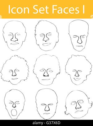 Appelée Doodle bordée Icon Set Visages I avec 9 icônes pour l'utilisation créative en design graphique Illustration de Vecteur