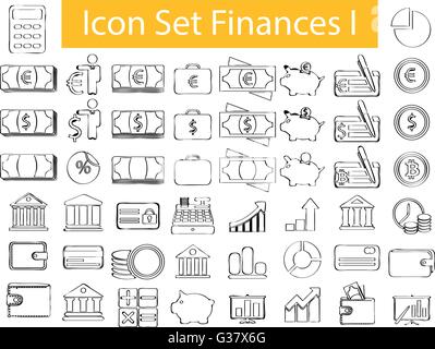 Appelée Doodle bordée Icon Set Finances publiques I avec 50 icônes pour l'utilisation créative en design graphique Illustration de Vecteur