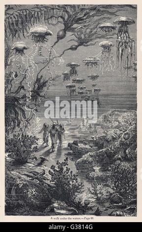 "20 000 lieues SOUS LES MERS' [20 000 lieues sous la mer] Les plongeurs sur la mer Date : 1870 Banque D'Images