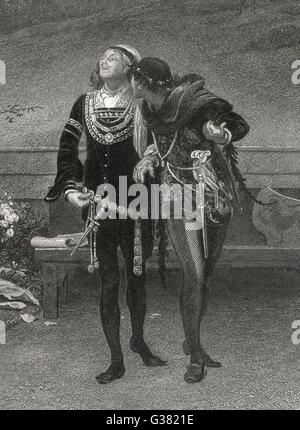 Édouard II, roi d'Angleterre (1307 - 1327) en conversation avec son ami Piers Gaveston Date : 1284 - 1327 Banque D'Images
