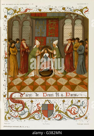 Les 8 ans Henry VI reçoit le sacré ( = coronation) à Paris, par moyen de mettre l'accent sur la revendication de l'Angleterre une grande partie du territoire français Date : 1430 Banque D'Images