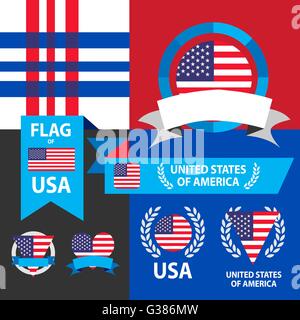 Ensemble d'United States drapeau, emblème et motif de fond. Illustration de Vecteur