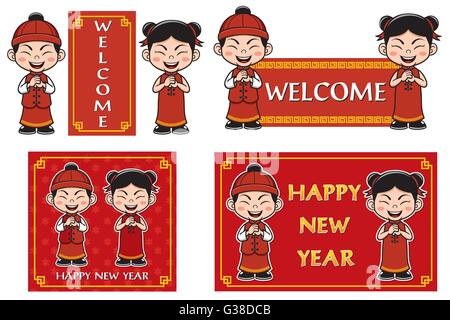 Vector illustration de signer avec les enfants chinois Illustration de Vecteur