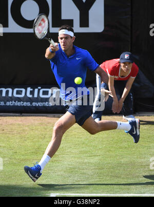 Stuttgart, Allemagne. 09Th Juin, 2016. Juan Martin del Potro de l'Argentine joue contre de l'Australie pendant la Millman ATP tennis tournoi au Weissenhof à Stuttgart, Allemagne, 09 juin 2016. Photo : MARIJAN MURAT/dpa/Alamy Live News Banque D'Images