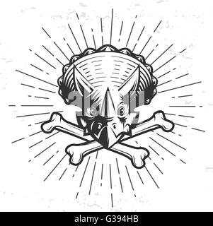 Logo Dino modèle. Sport Triceratops mascot design. Os vecteur crest label. Période jurassique sunburst illustration. Fury Dino insignia concept. Monde ancien insigne Illustration de Vecteur