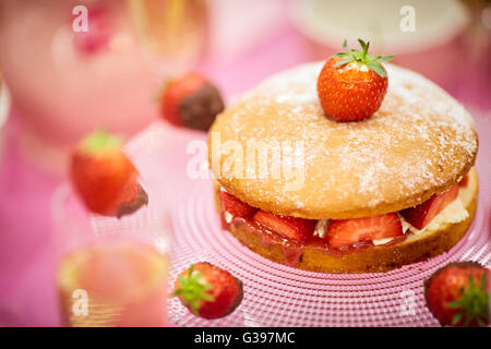 Gâteau aux fraises et au chocolat pour le thé l'après-midi Banque D'Images