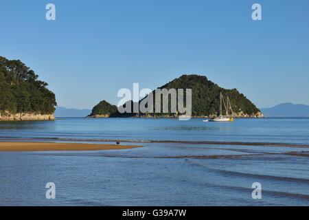 Petite île de l'Onetahuti Bay. Parc national Abel Tasman, Nouvelle-Zélande. Banque D'Images