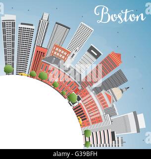 Boston skyline avec les bâtiments, le ciel bleu et l'espace de copie. vector illustration. business concept Voyages et tourisme Illustration de Vecteur