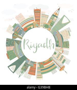 Abstract Riyadh skyline avec la couleur des bâtiments. Vector illustration avec l'exemplaire de l'espace. Entreprise et Tourisme concept avec des gratte-ciel Illustration de Vecteur