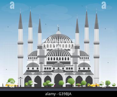 Mosquée bleue à Istanbul en Turquie. Vector Illustration. Les voyages d'affaires et de tourisme avec Concept Bâtiment Historique. Illustration de Vecteur