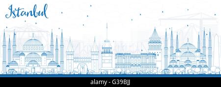 Istanbul contour bleu horizon avec repères. Vector Illustration. Les voyages d'affaires et tourisme Concept avec la Ville d'Istanbul. Illustration de Vecteur