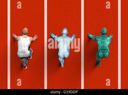 Les hommes et l'homme numérique dans la course sur piste. Banque D'Images