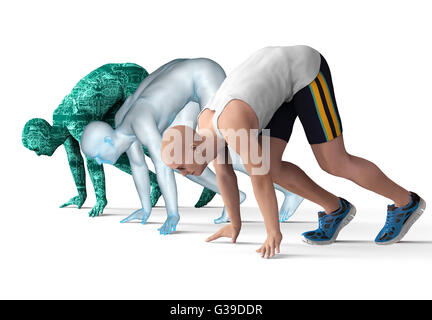 Les hommes et l'homme numérique dans la course isolé. Banque D'Images