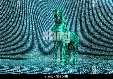 Concept de sécurité informatique, un cheval de Troie dans l'environnement électronique. Banque D'Images