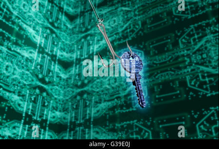 Concept de sécurité numérique phising crochet de pêche dans l'environnement numérique, 3d illustration Banque D'Images