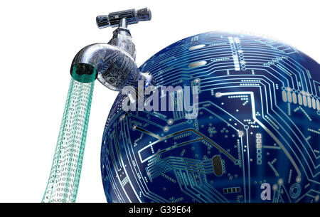 Concept de logiciel qui fuit, des données avec un robinet qui sort.3d illustration Banque D'Images