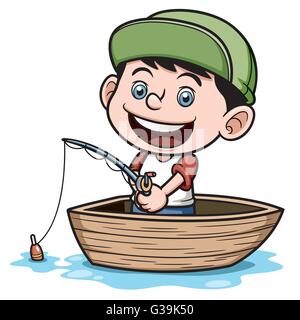 Vector illustration de garçon de pêche dans un bateau Illustration de Vecteur