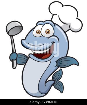 Cartoon Vector illustration de poisson chef holding une louche Illustration de Vecteur