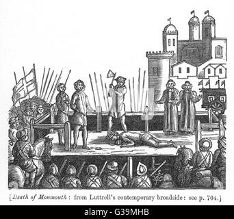 Il est décapité à Tower Hill pour avoir conspiré pour s'emparer du trône de James II Date : juillet 1685 Banque D'Images