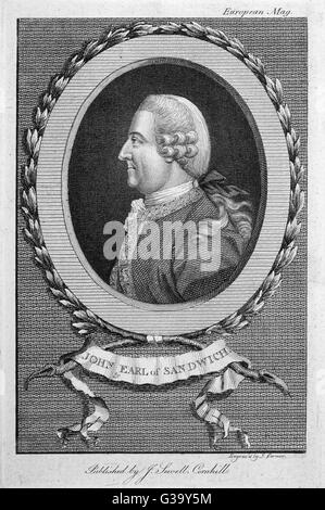 JOHN MONTAGU, 4e comte de Sandwich plus l'invention du sandwich (1762) d'être mangé à la table de jeu Date : 1718 - 1792 Banque D'Images