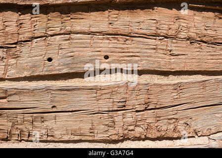 Détail de la main sur les murs de taille d'une cabane dans l'historique ville fantôme de Grafton, en Utah. Banque D'Images