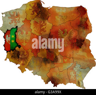 Grunge carte des provinces en pologne avec lubuskie plus visible Banque D'Images