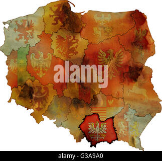 Grunge carte des provinces en pologne avec malopolskie plus visible Banque D'Images