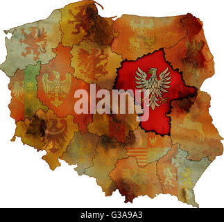 Grunge carte des provinces en pologne avec mazowieckie plus visible Banque D'Images