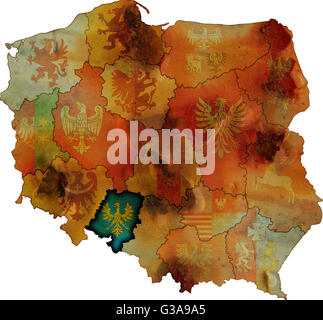 Grunge carte des provinces en pologne avec opolskie plus visible Banque D'Images