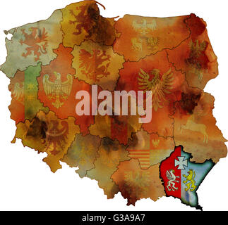 Grunge carte des provinces en pologne avec podkarpackie plus visible Banque D'Images