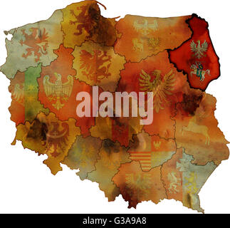 Grunge carte des provinces en pologne avec podlaskie plus visible Banque D'Images