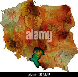 Grunge carte des provinces en pologne avec slaskie plus visible Banque D'Images