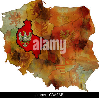 Grunge carte des provinces en pologne avec wielkopolskie plus visible Banque D'Images