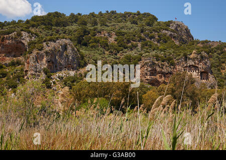 Tombeaux Lyciens, Dalyan, Province de Mugla, Turquie. Banque D'Images