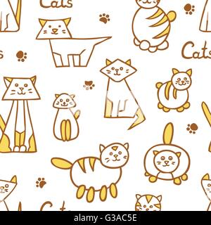 Modèle transparent avec les chats dessinés à la main, sur fond blanc. Illustration de Vecteur