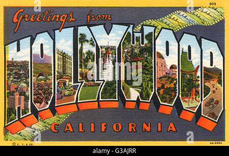 Grande carte à lettres - Salutations de Hollywood, Californie Banque D'Images
