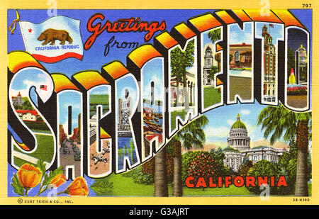 Grande carte de lettres - Salutations de Sacramento, Californie Banque D'Images