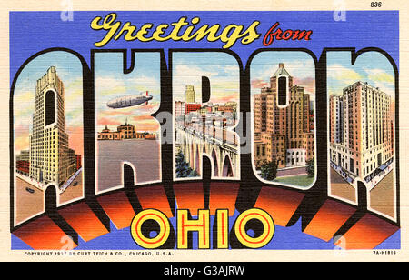 Grande carte de lettres - Salutations d'Akron, Ohio, États-Unis Banque D'Images
