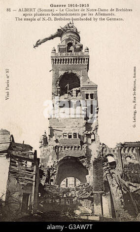 La destruction à Albert, Somme, France - LA PREMIÈRE GUERRE MONDIALE Banque D'Images